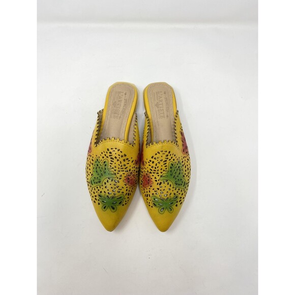 Spring Step L'Artiste Mules Shoes Womens Size 35 Yellow Leather Cutout Floral - Picture 4 of 13